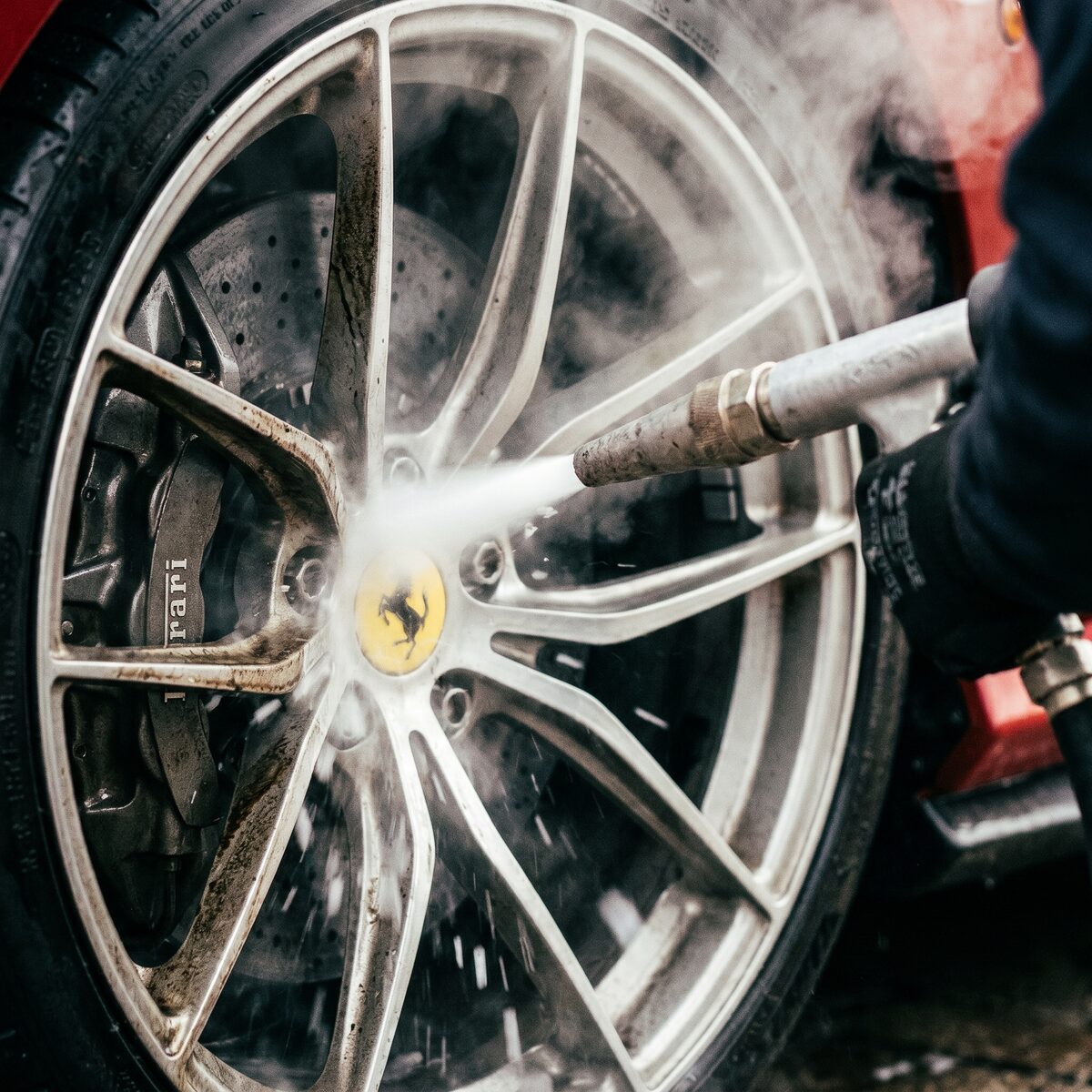 Dry ice blasting a performance car wheel clean